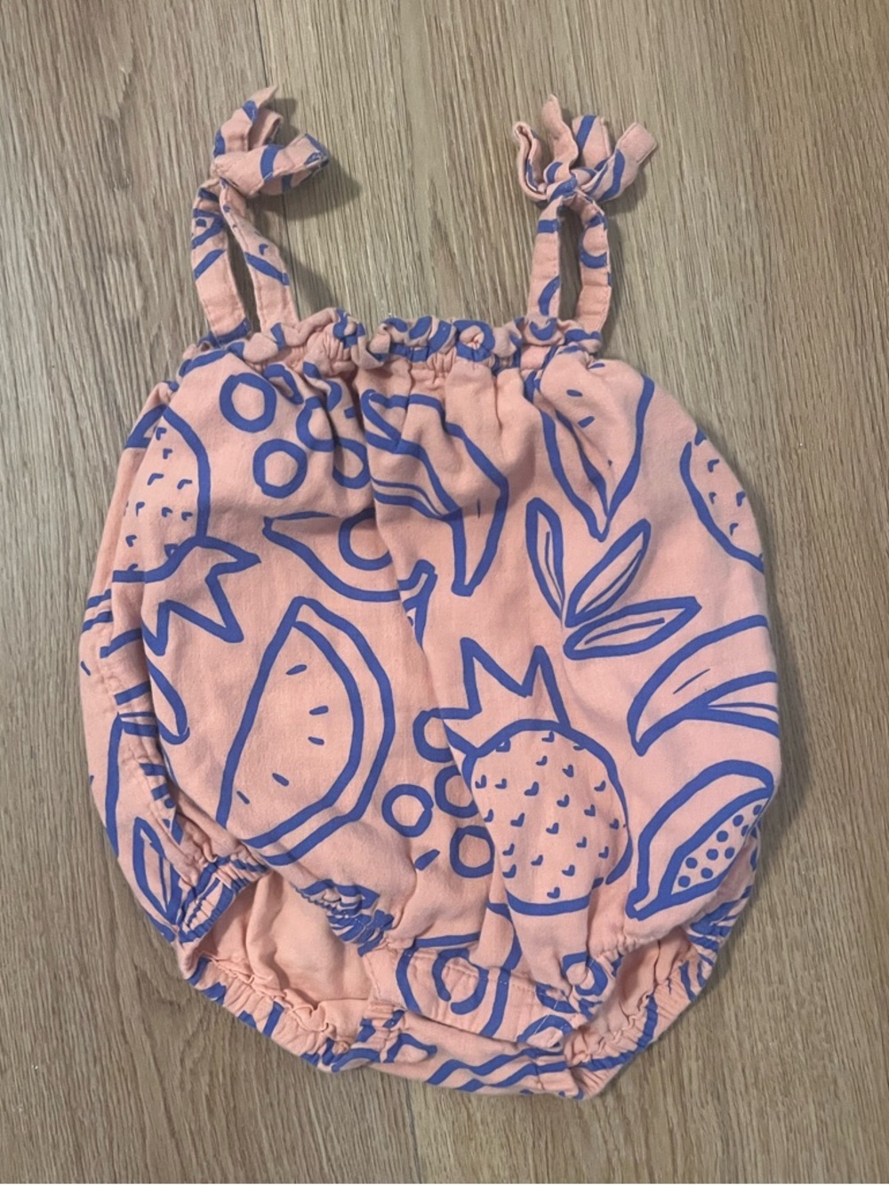 Hanna Andersson Peach and Blue Fruit Salad Sleeveless Romper